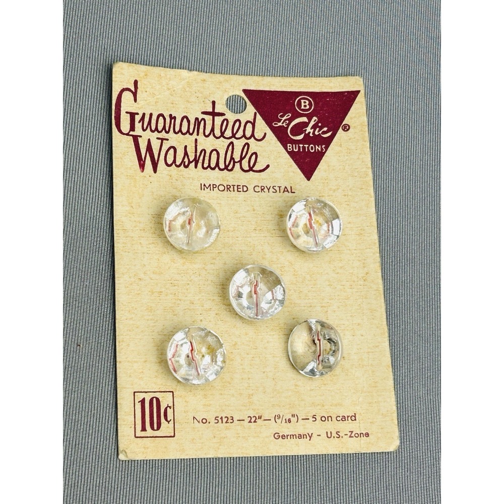 Clear Imported Crystal Le Chic Buttons NEW On Card Set Of 5 READ